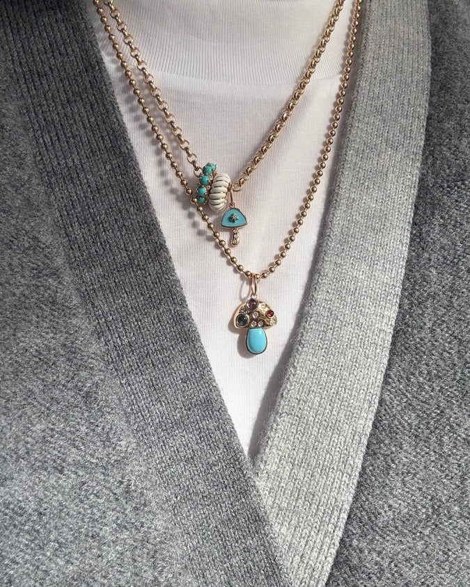Baby Mushroom Turquoise & Diamond Charm