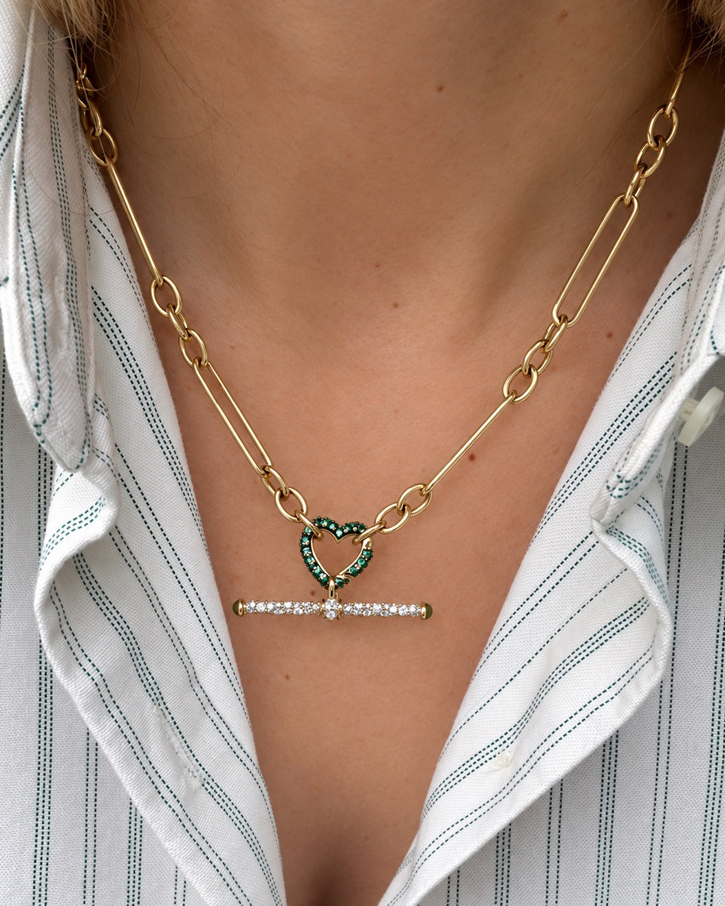 DIAMOND & Emerald T-BAR Charm