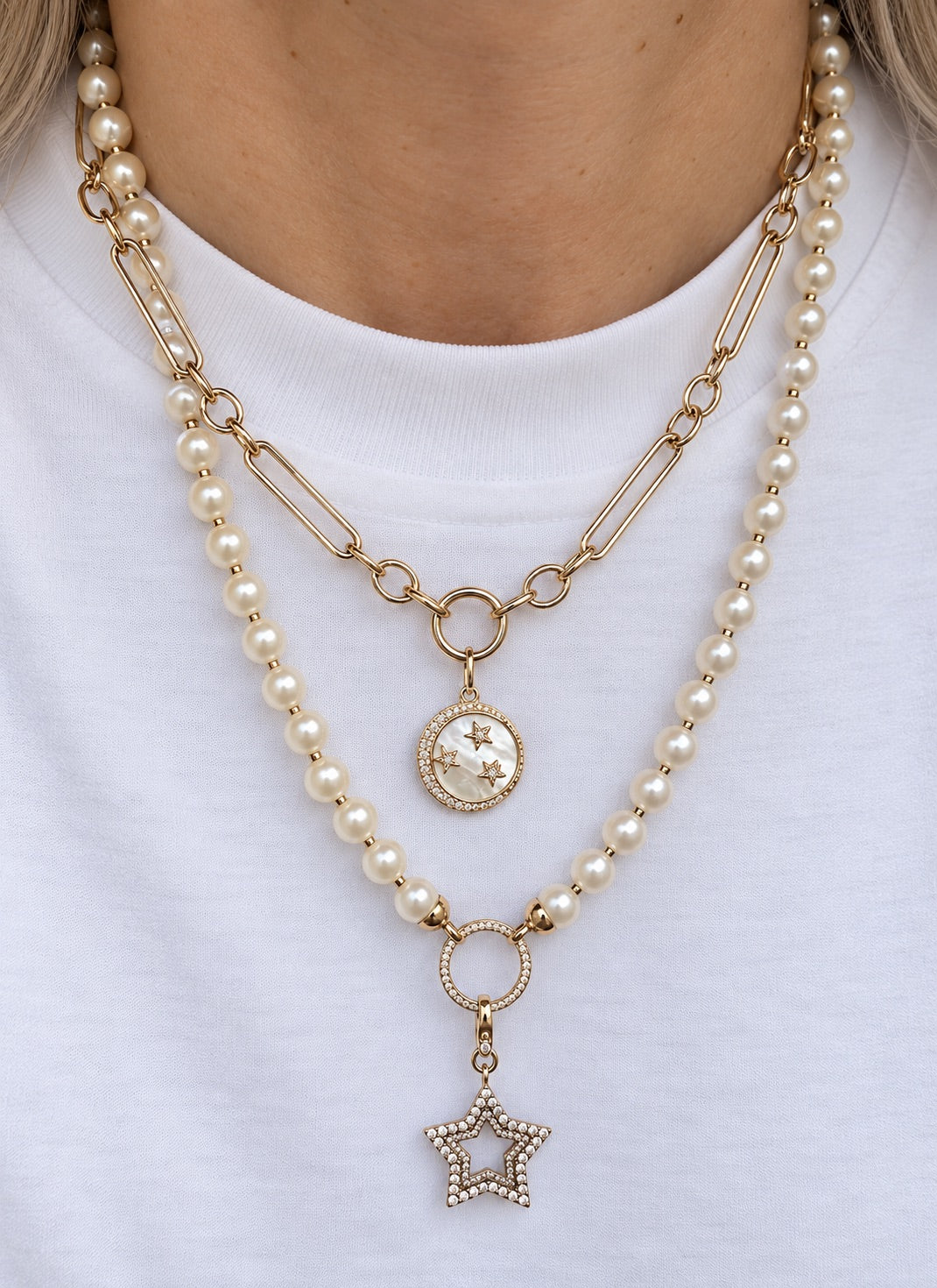 Diamond Moon & Stars Mother of Pearl Charm