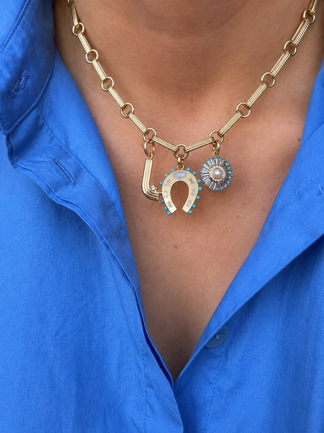 HOLLY Turquoise, opal & pearl horseshoe charm