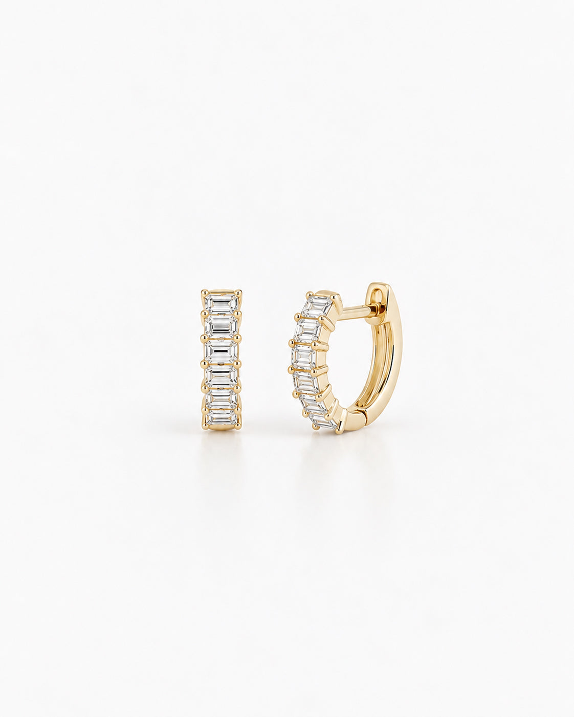 Prong Set Diamond Baguette Huggie Earrings