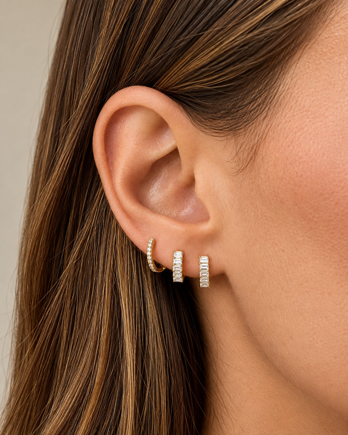 Prong Set Diamond Baguette Huggie Earrings