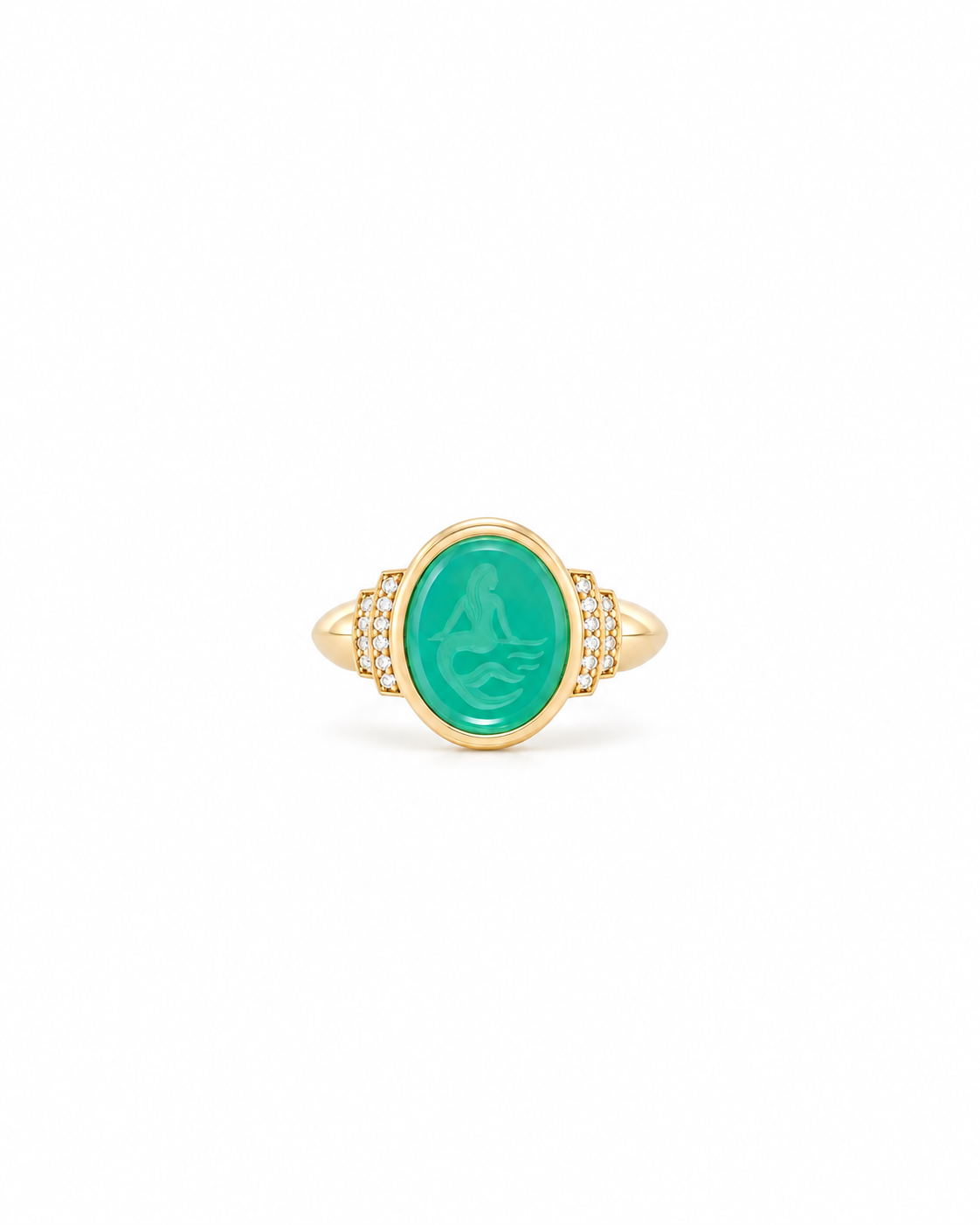 SIRENA 18-carat gold, diamond and chrysoprase signet ring