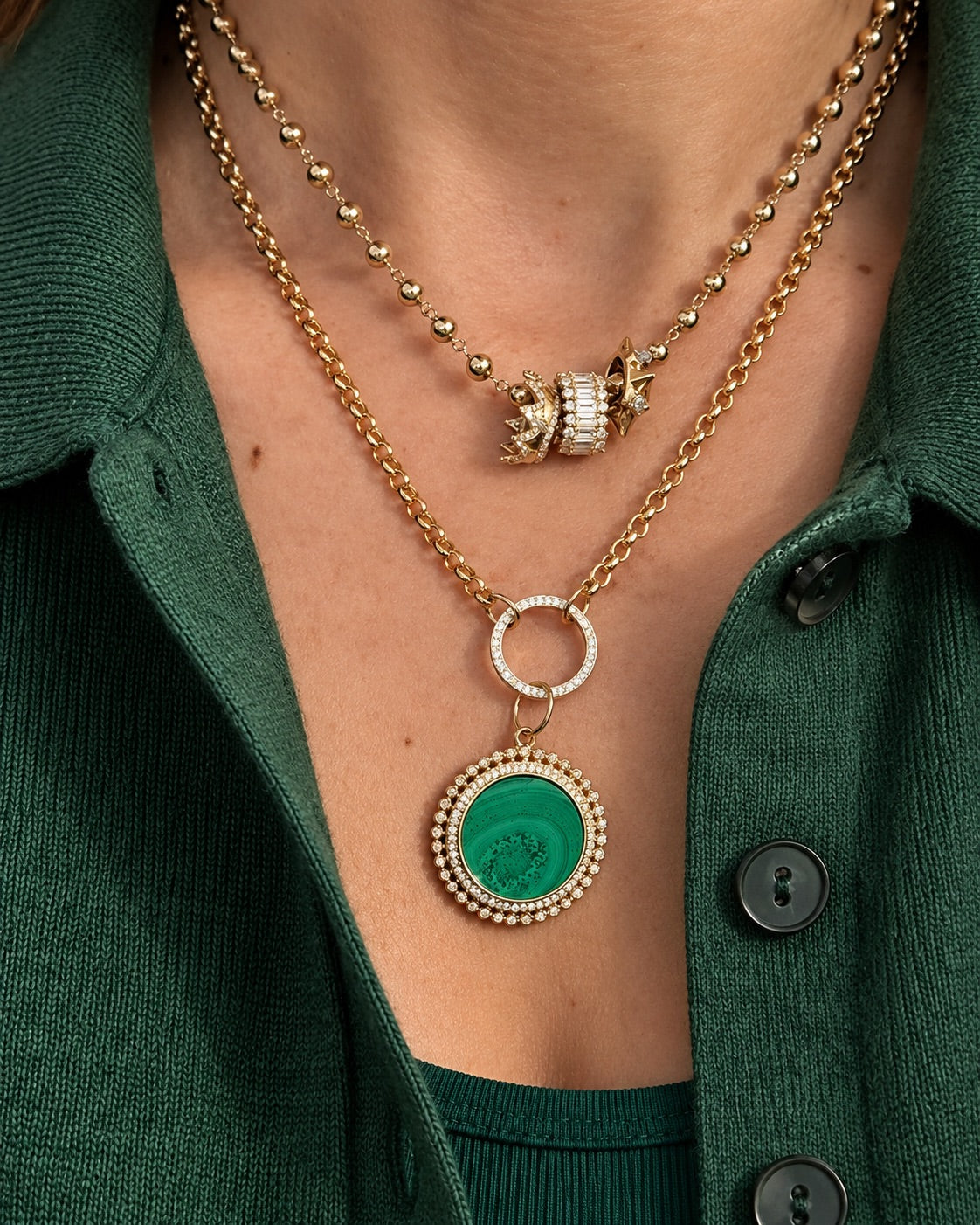 MALACHITE & DIAMOND Charm