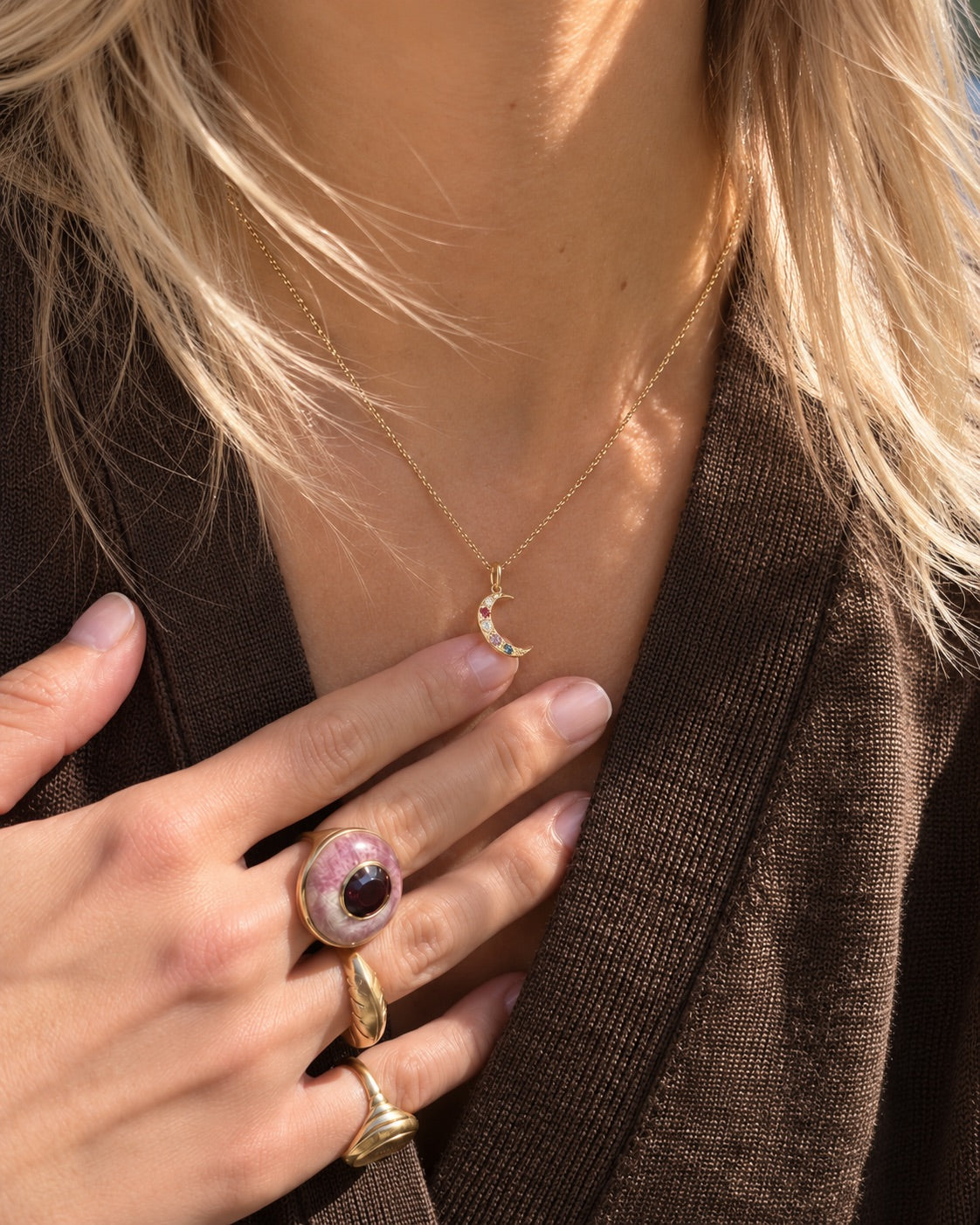 MULTI SAPPHIRE CRESCENT MOON Charm