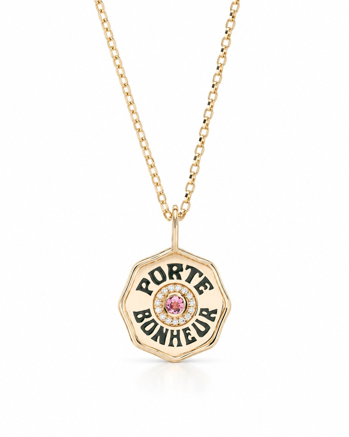 Mini Diamond Halo Porte Bonheur Pink Tourmaline
