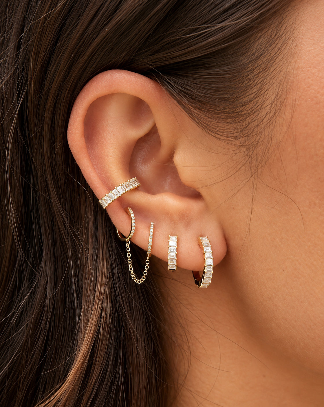 Prong Set Diamond Baguette Huggie Earrings