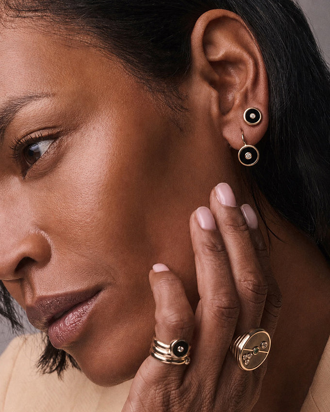Midi Compass Black Onyx & Diamond Earrings