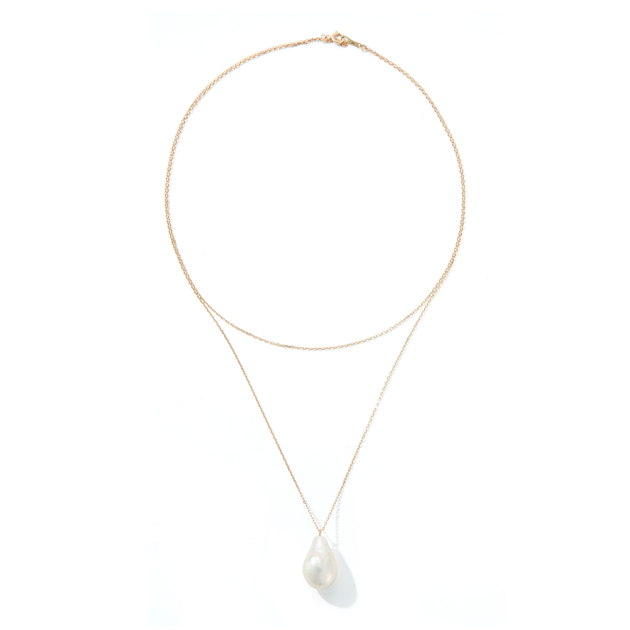DOUBLE CHAIN BAROQUE PEARL Drop necklace