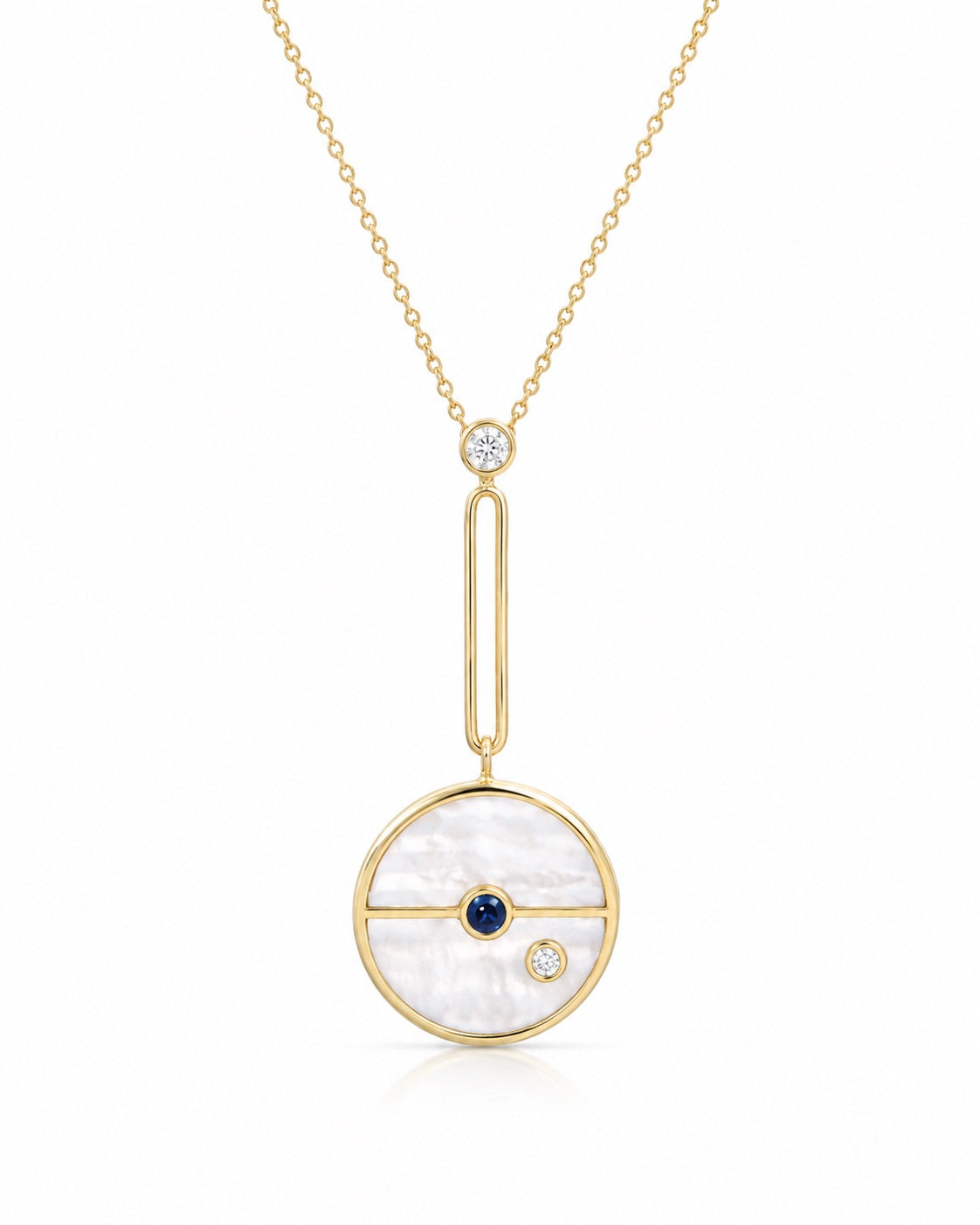 SIGNATURE COMPASS White Mother of Pearl & Blue Sapphire PENDANT