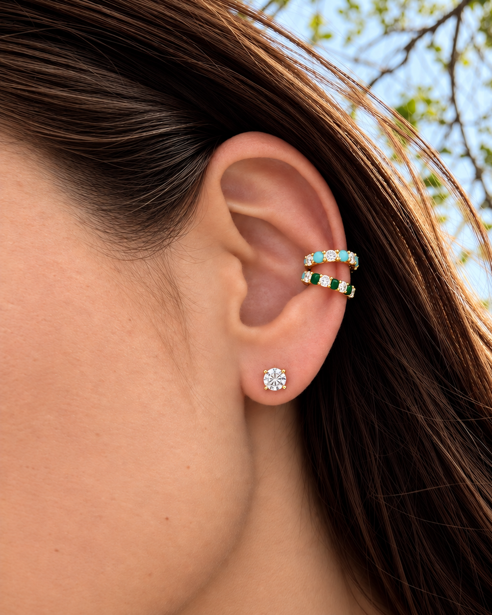 Turquoise, Pearl & Diamond Ear Cuff