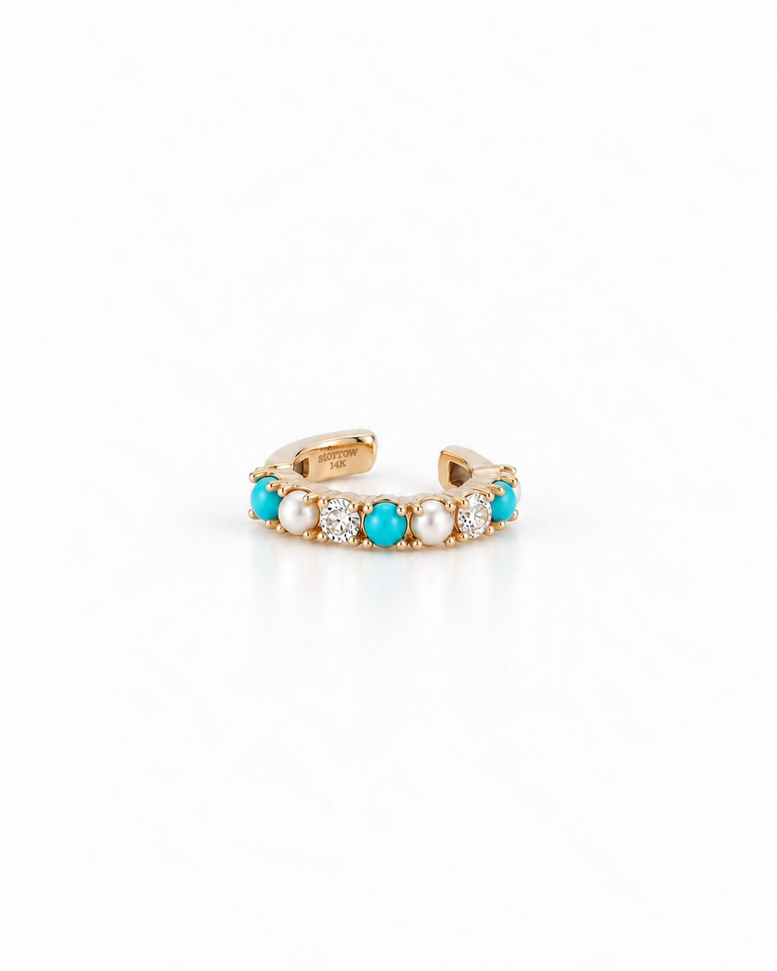 Turquoise, Pearl & Diamond Ear Cuff