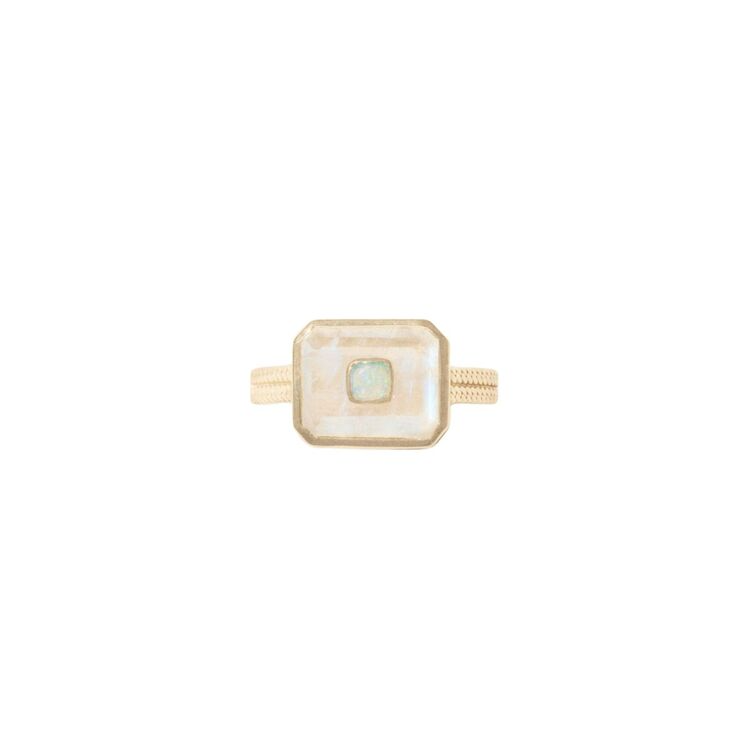 ANTON No1 moonstone, opal and yellow gold ring