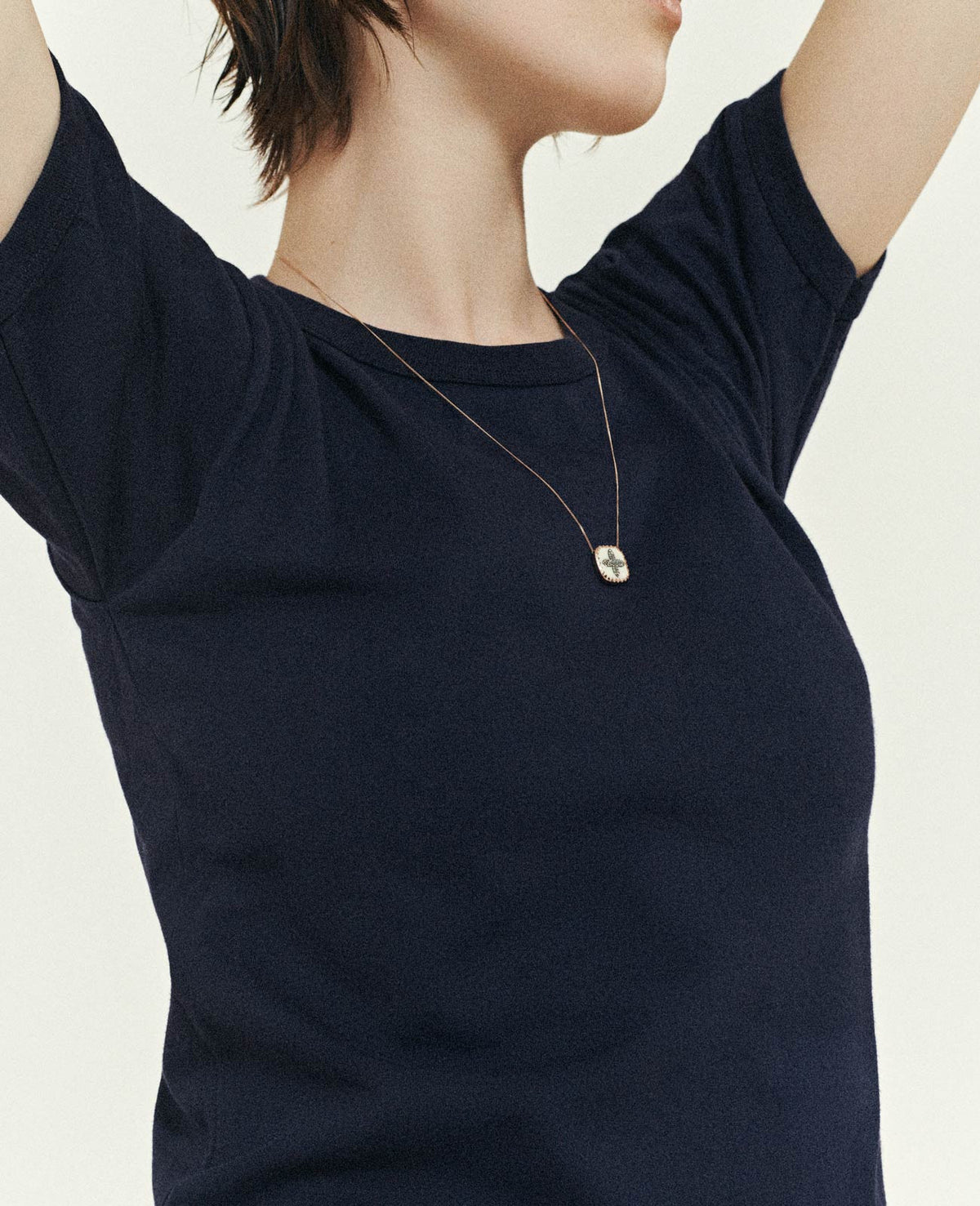 BOWIE white diamond & pink gold necklace