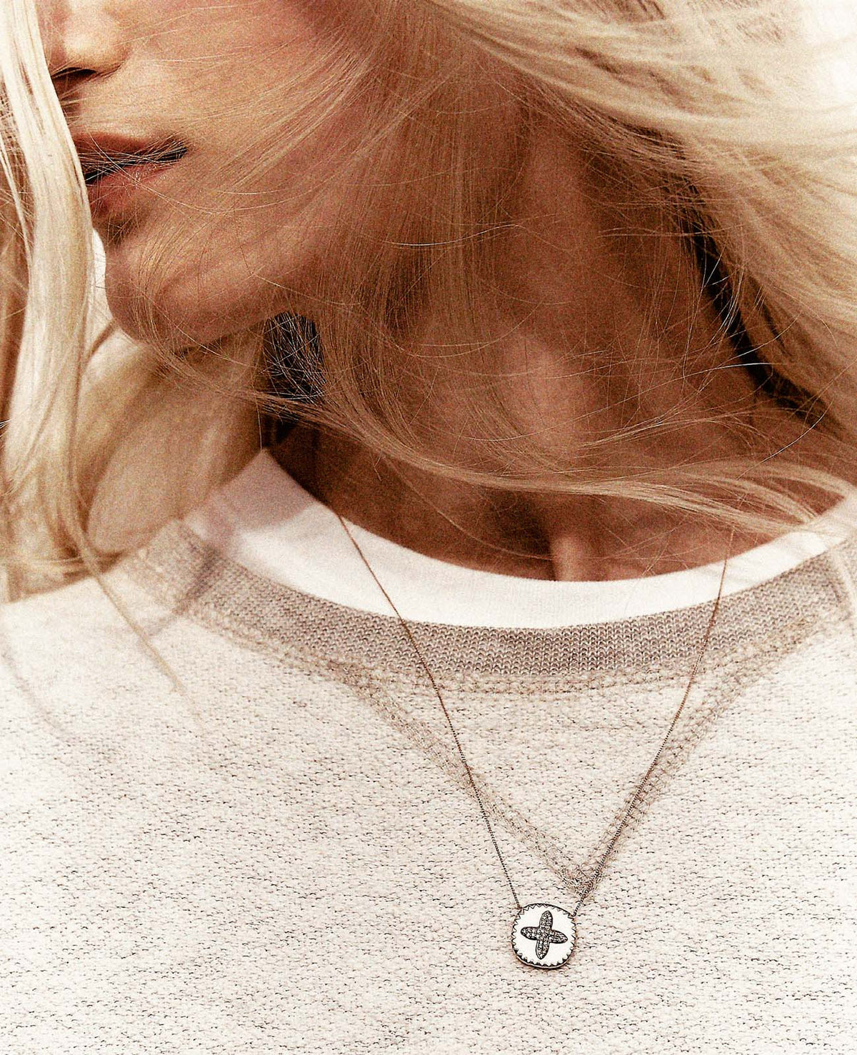 BOWIE white diamond & pink gold necklace