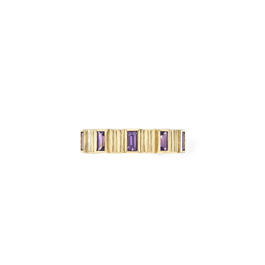 PLEATED 5 STONE purple sapphire and Gold  ring